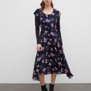 Club Monaco Floral Print Silk Midi Dress Belted Size 14